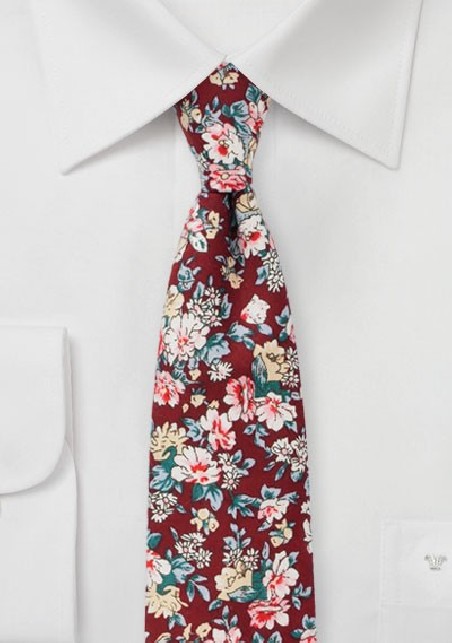 Burgundy Tie with Pink Floral Print