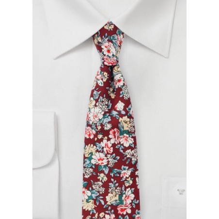 Burgundy Tie with Pink Floral Print