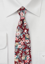 Burgundy Tie with Pink Floral Print