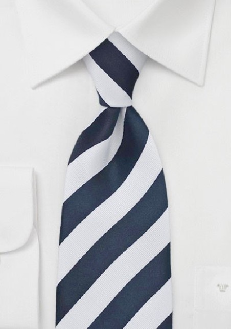 Classic Striped Tie in Dark Navy and White