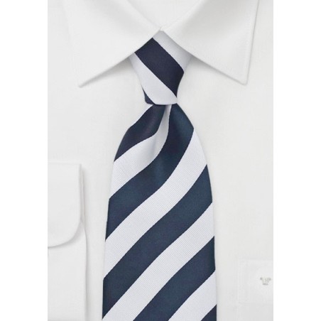 Classic Striped Tie in Dark Navy and White
