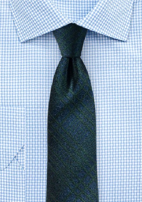 Trendy Plaid Skinny Tie in Midnight Blue and Green
