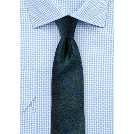 Trendy Plaid Skinny Tie in Midnight Blue and Green