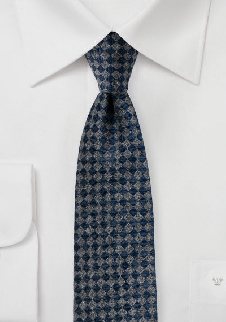 Gray and Navy Mini Check Tie