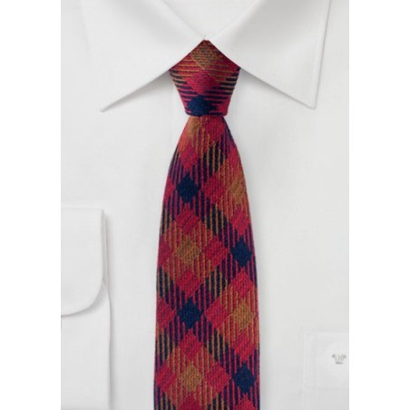 Vintage Plaid Tie in Red, Copper, and Purple