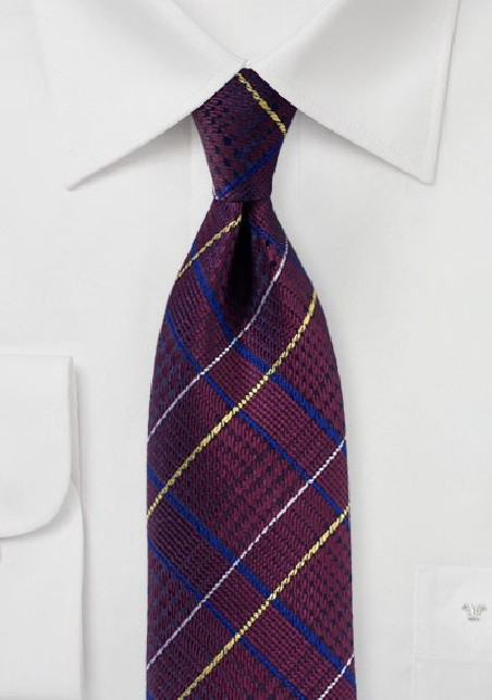 Glen Check Tie in Dark Burgundy