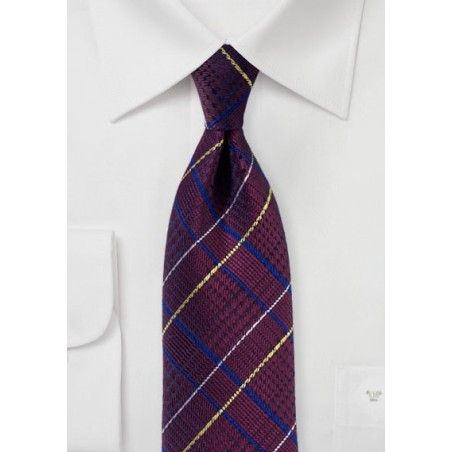 Glen Check Tie in Dark Burgundy