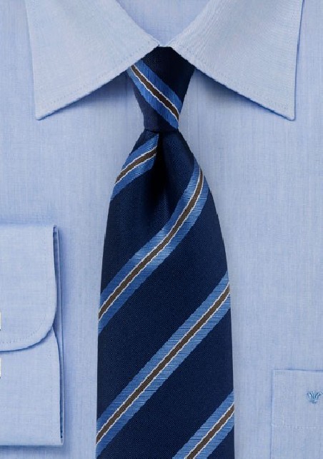 Dark Navy Striped Tie in Matte Finish