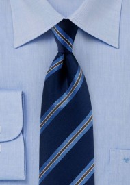 Dark Navy Striped Tie in Matte Finish
