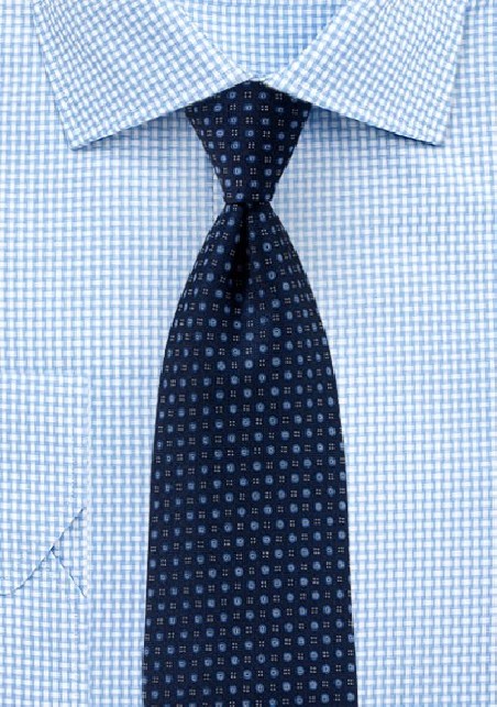 Dark Navy Tie with Woven Blue Dots