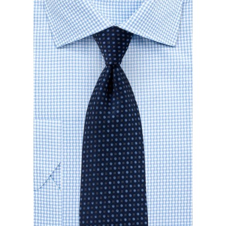 Dark Navy Tie with Woven Blue Dots