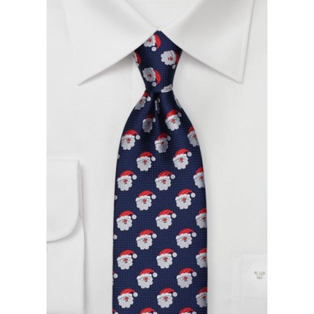 Dark Navy Tie with Embroidered Santas