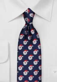 Dark Navy Tie with Embroidered Santas