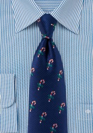 Classy Navy Tie with Embroidered Candy Canes