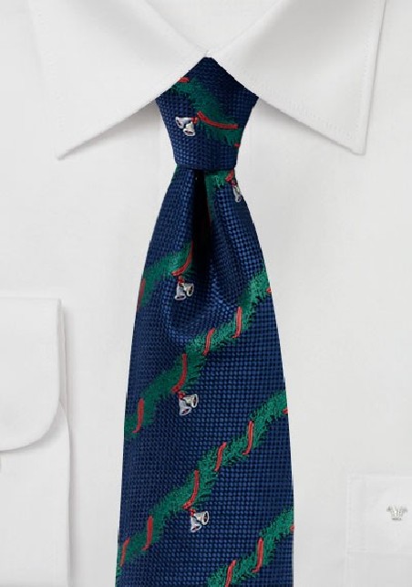 Navy Tie with Christmas Garland