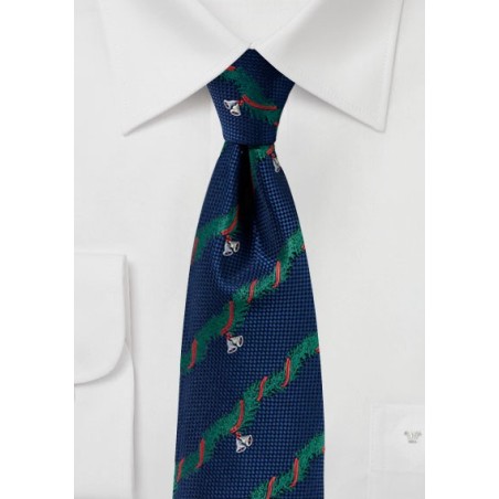 Navy Tie with Christmas Garland