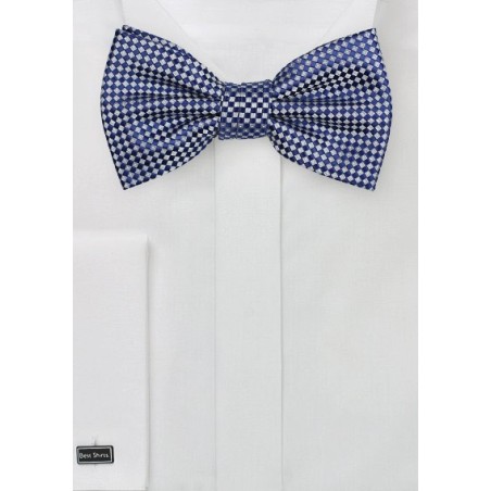 Royal Blue and Silver Diamond Pattern Bow Tie
