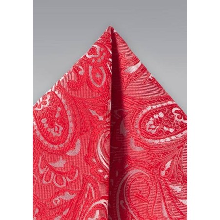Poppy Color Paisley Pocket Square