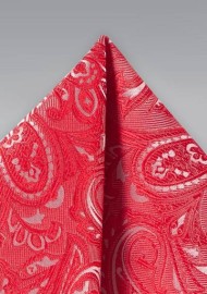 Poppy Color Paisley Pocket Square