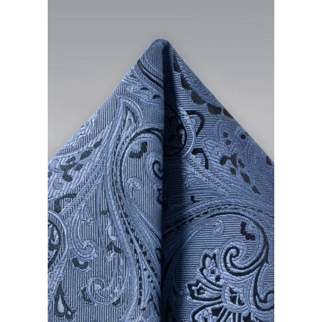 Steel Blue Paisley Pocket Square
