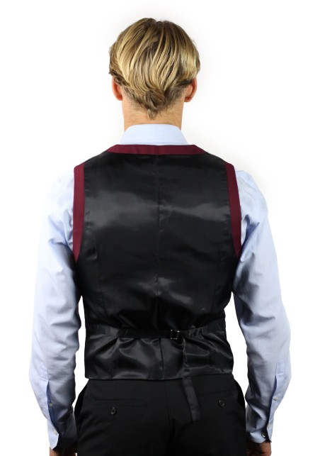 burgundy suit vest styled back