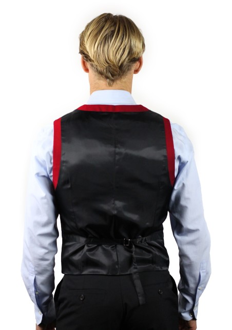 suit vest red with blue shirt
