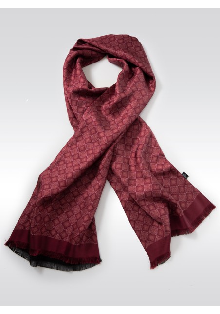 Merlot Red Medallion Print Silk Scarf