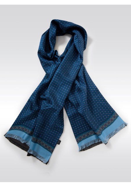 Classic Foulard Print Silk Scarf in Blues