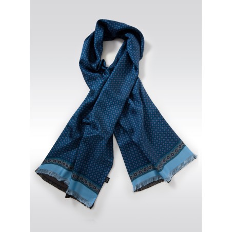 Classic Foulard Print Silk Scarf in Blues
