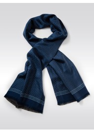 Royal Blue Dot Print Silk Scarf