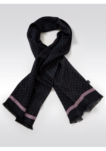 Charcoal Silk Scarf with Fine Circle Print