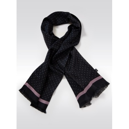 Charcoal Silk Scarf with Fine Circle Print