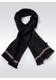 Charcoal Silk Scarf with Fine Circle Print