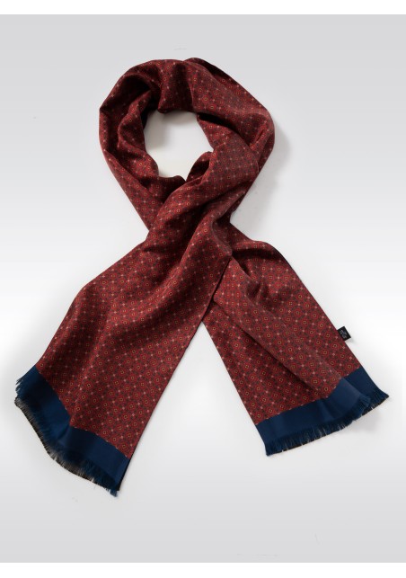 Victorian Designer Print Silk Scarf in Chestnut, Maroon, Navy