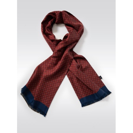 Victorian Designer Print Silk Scarf in Chestnut, Maroon, Navy