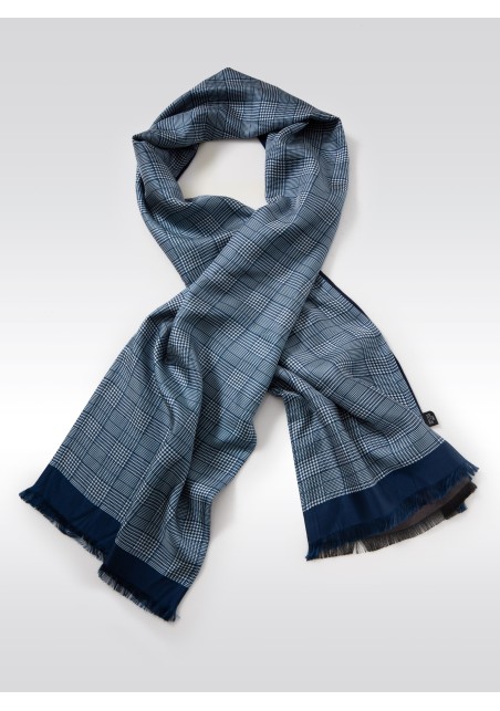 Glen Check Silk Scarf in Blue