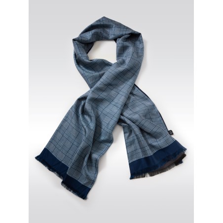 Glen Check Silk Scarf in Blue
