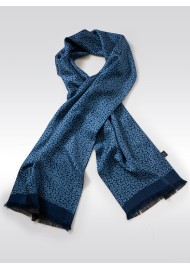 Fine Silk Scarf with Geometric Paisley Print in Blue