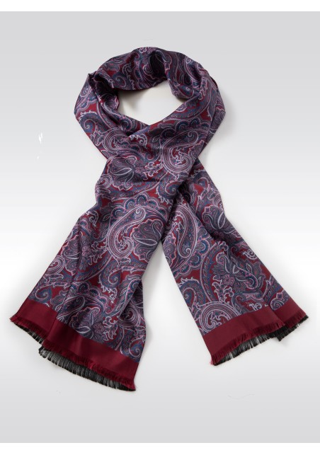 Persian Paisley Print Scarf in Burgundy, Lilac, and Lavender