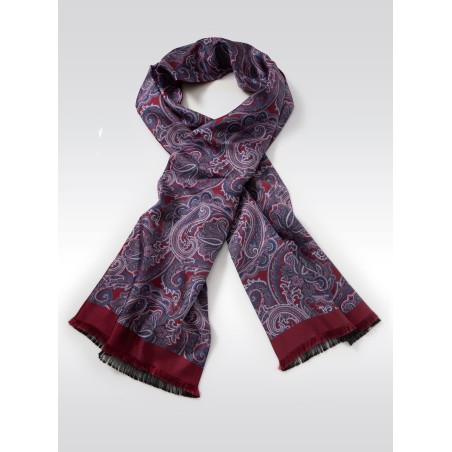 Persian Paisley Print Scarf in Burgundy, Lilac, and Lavender