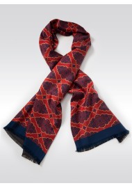 Persian Geometric Print Silk Scarf in Maroon, Navy, Gold