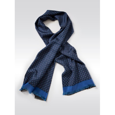 Foulard Print Silk Scarf in Navy, Maroon, Amber