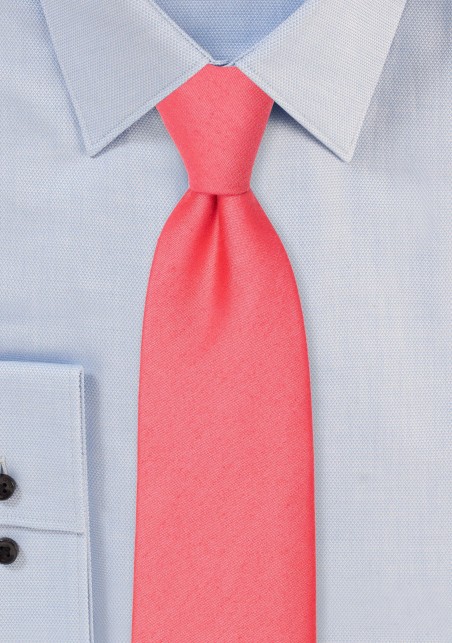 Linen Texture Necktie in Sunset Coral