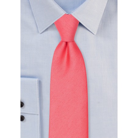 Linen Texture Necktie in Sunset Coral