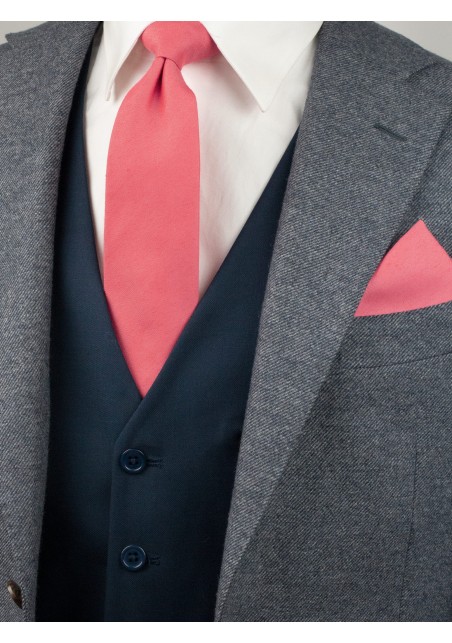 Linen Texture Necktie in Sunset Coral Styled