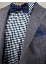 Mens Bow Tie in Navy with Matte Woolen Finish Styled