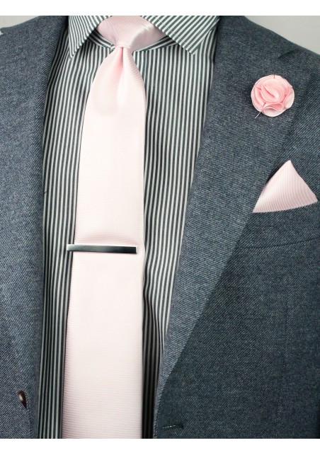 blush necktie hanky and lapel pin