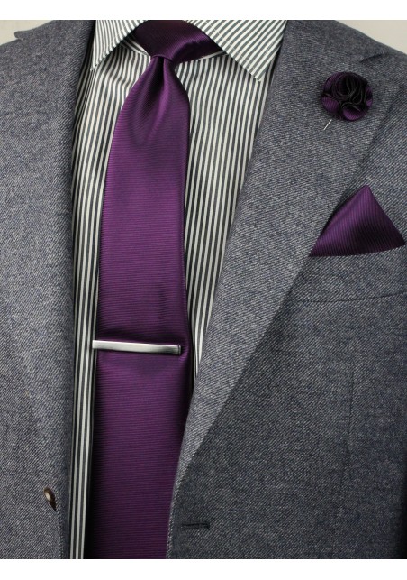 wine red necktie and hanky and floral pin set