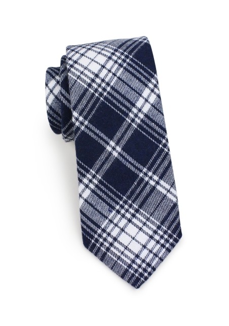 skinny tartan mens tie in dark navy