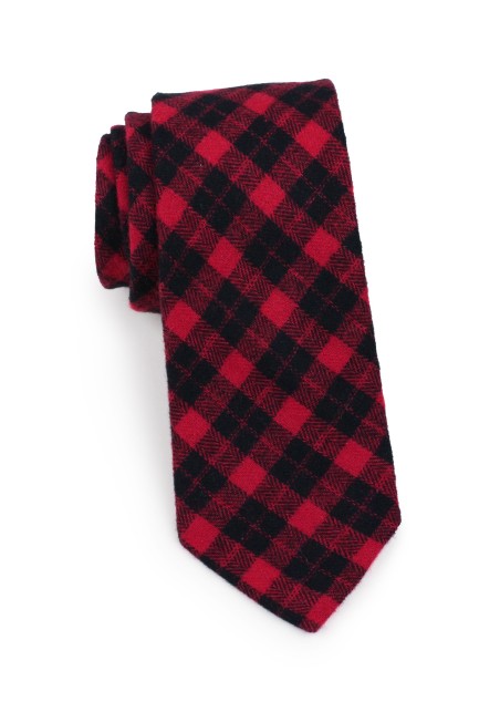 skinny plaid tie in red and black